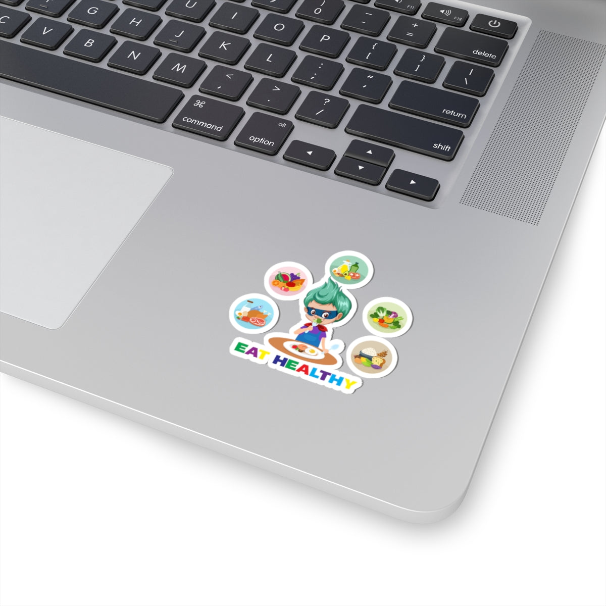 Kiss-Cut Stickers - Supper kiddo showing healthy food to eat - [[{"value":"Wonderwear Kid"}]]