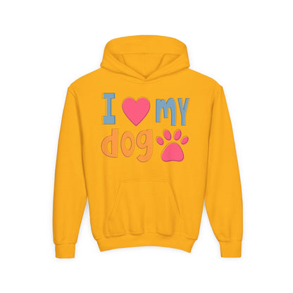 Youth Heavy Blend Hooded Sweatshirt - I love my dog Printify