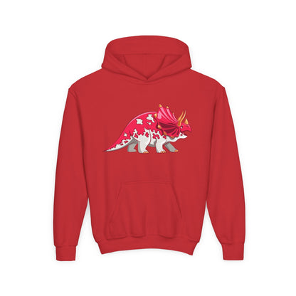 Youth hoodie with fun triceratops dinosaur design Printify