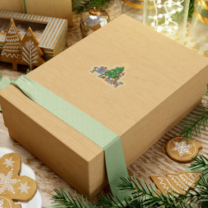 Kiss-Cut Stickers - Super kiddo putting gifts on christmas tree - [[{"value":"Wonderwear Kid"}]]
