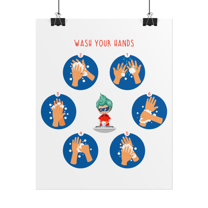 Rolled Posters - Super kiddo teaching how to wash hands - [[{"value":"Wonderwear Kid"}]]