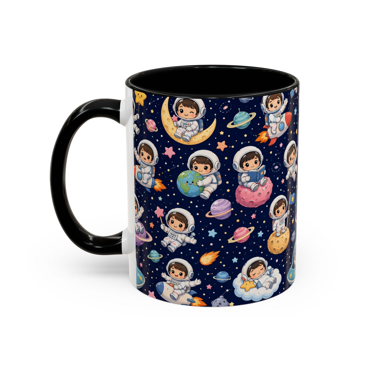 Accent Coffee Mug  (11/15 oz) - Kawaii Astronauts in a Starry Space Adventure