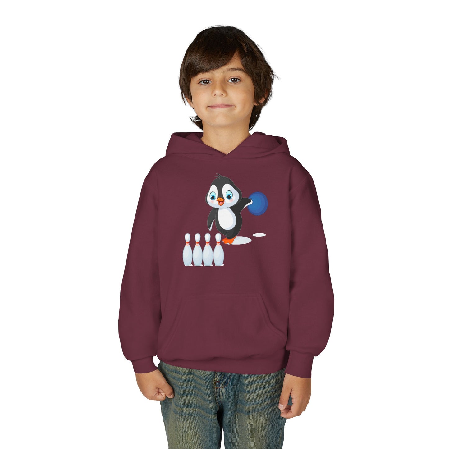 Youth Heavy Blend Hooded Sweatshirt - Adorable Penguin Bowling
