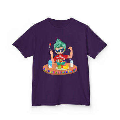 Kids Heavy Cotton™ Tee - super kiddo eating healthy food - [[{"value":"Wonderwear Kid"}]]