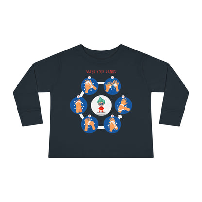 Toddler Long Sleeve Tee - Super kiddo teaching how to wash hands - [[{"value":"Wonderwear Kid"}]]