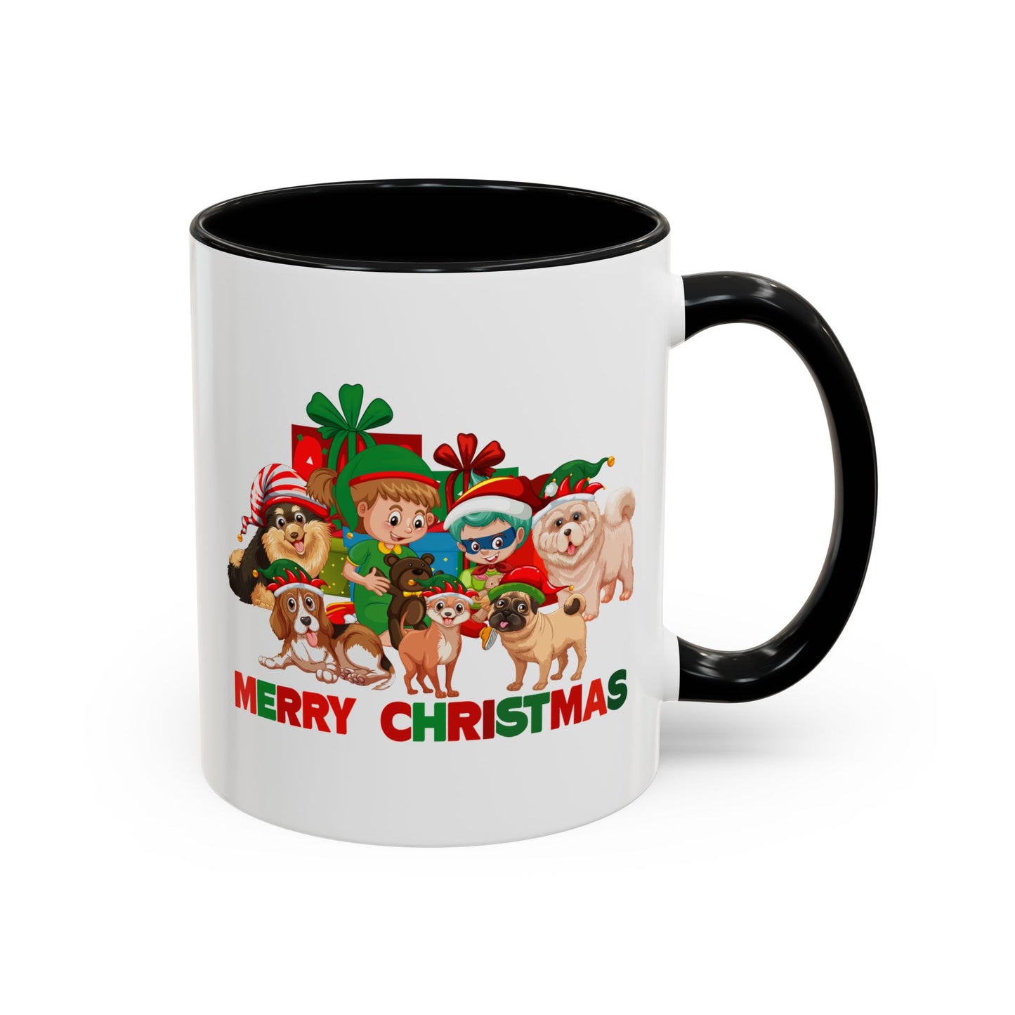 Accent Coffee Mug - Christmas with super kiddo pet friends with text
