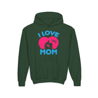 Youth Heavy Blend Hooded Sweatshirt -  i love my mom logo Printify