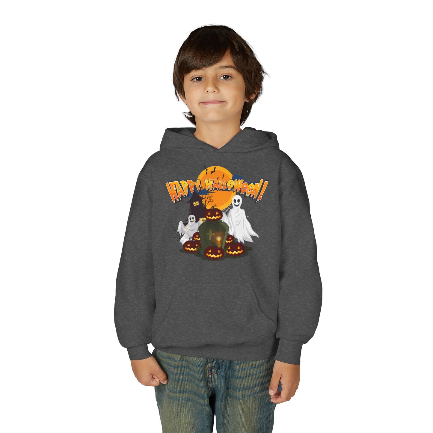 Youth Heavy Blend Hooded Sweatshirt - Happy holloween - cemetery