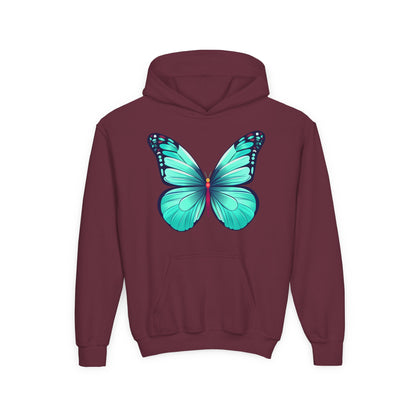 Youth Heavy Blend Hooded Sweatshirt - Butterfly - blue Printify