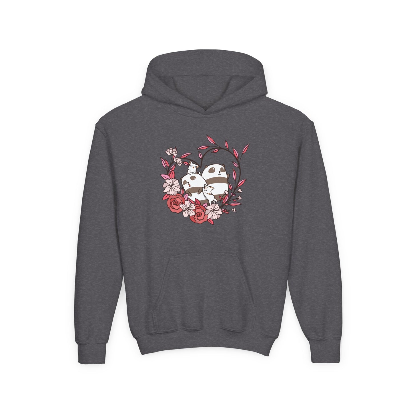 Youth Heavy Blend Hooded Sweatshirt - Panda and cat love