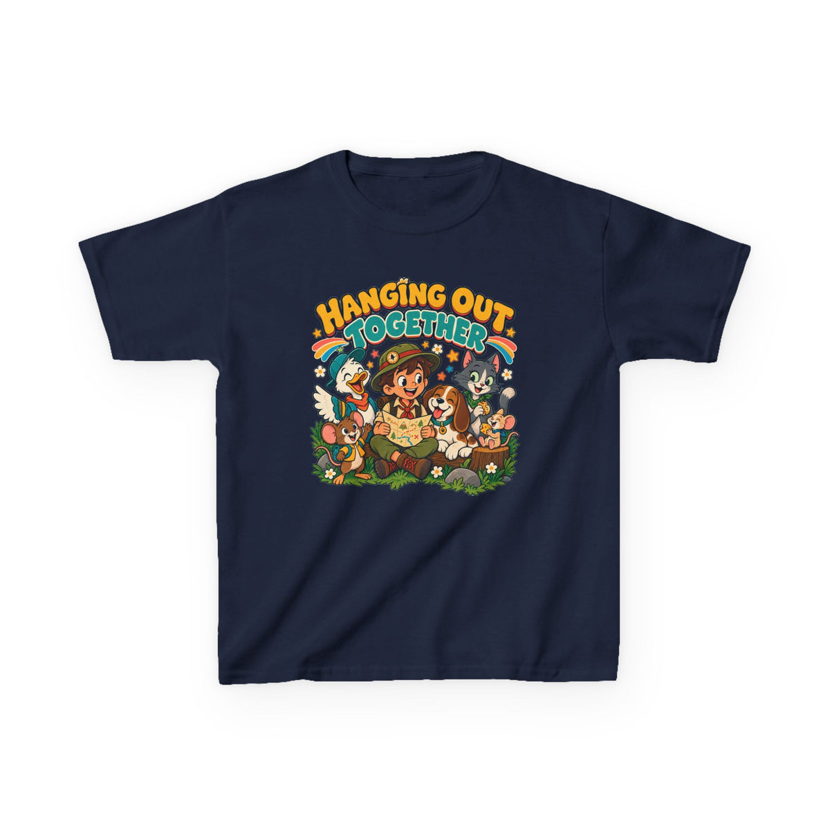 Kids Heavy Cotton™ Tee - Retro Friends Hanging Out Together