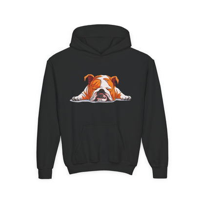 Youth Heavy Blend Hooded Sweatshirt -  Sleeping english bulldog Printify