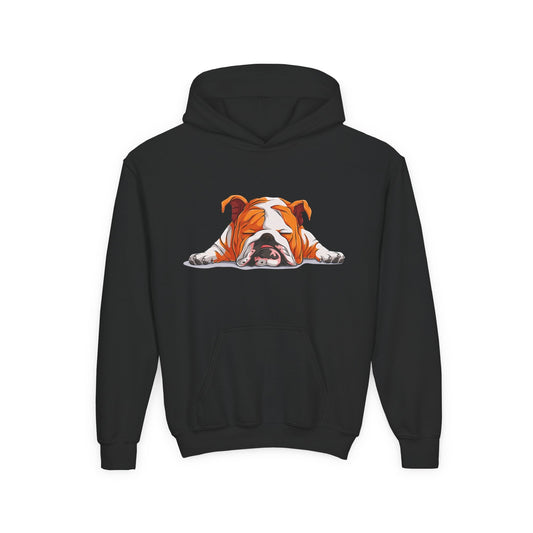 Youth Heavy Blend Hooded Sweatshirt -  Sleeping english bulldog Printify