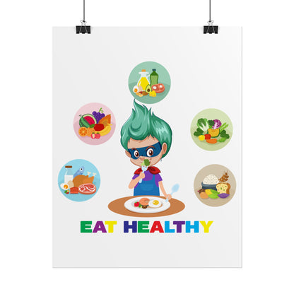 Rolled Posters - Supper kiddo showing healthy food to eat - [[{"value":"Wonderwear Kid"}]]