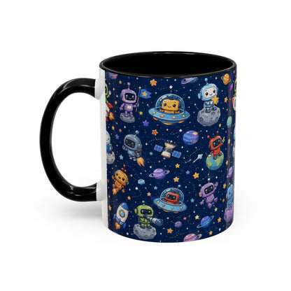 Galactic Robots Accent Coffee Mug — Cute Space Astronaut Pattern (11/15 oz)