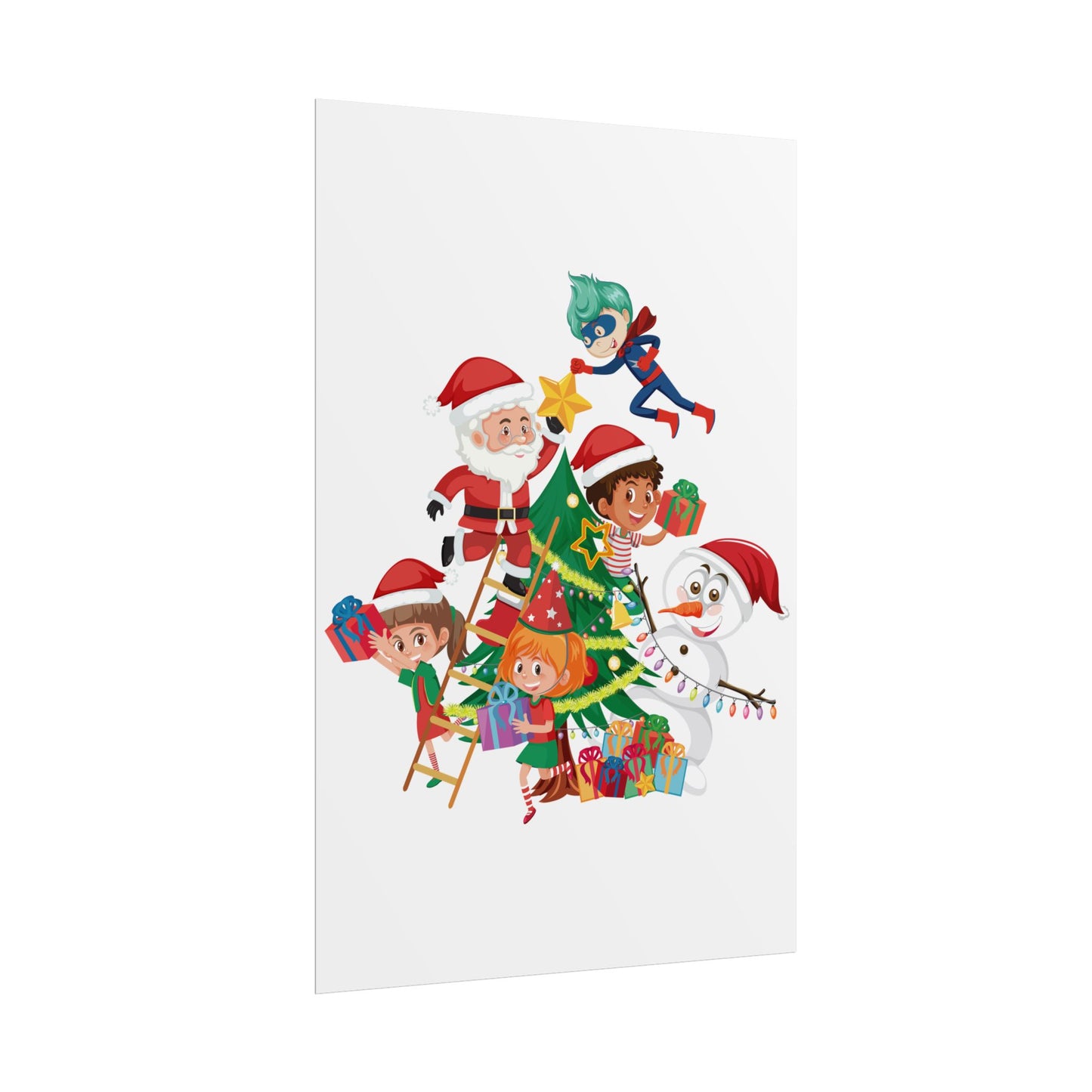 Rolled Posters - Super kiddo making christmas tree - [[{"value":"Wonderwear Kid"}]]