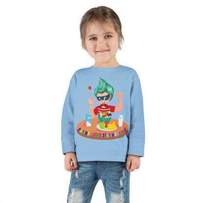 Toddler Long Sleeve Tee - super kiddo eating healthy food - [[{"value":"Wonderwear Kid"}]]