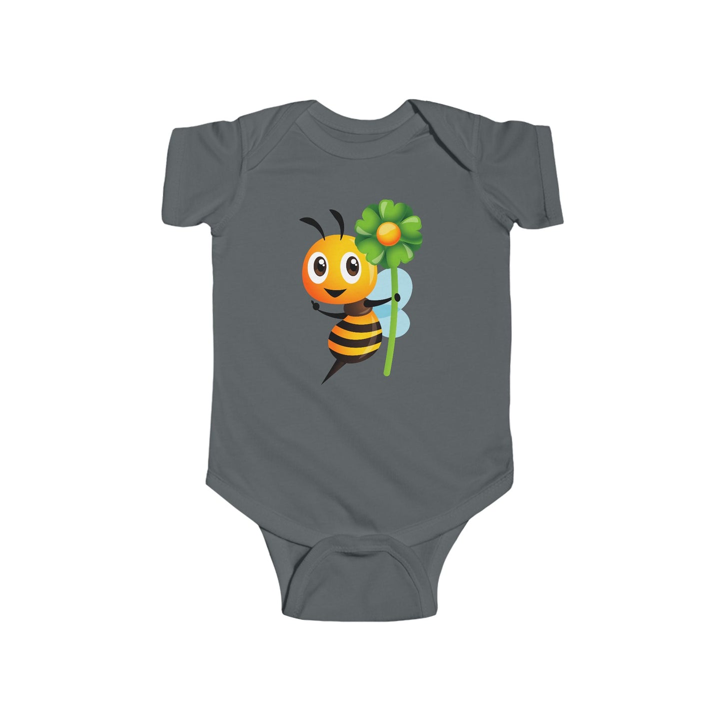 Infant Fine Jersey Bodysuit - Bee holding green flower