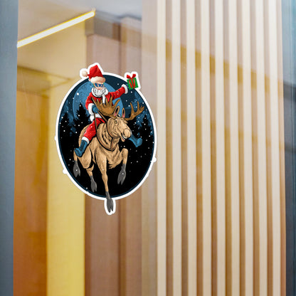 Christmas Kiss-Cut Vinyl Decals – Super kiddo riding a reindeer - [[{"value":"Wonderwear Kid"}]]