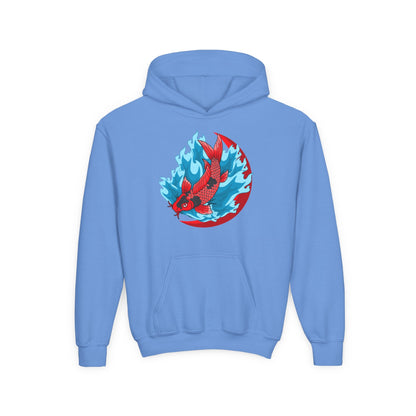 Youth Heavy Blend Hooded Sweatshirt - Red koi Printify
