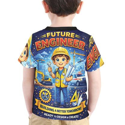 Little Kids' All Over Print Crew Neck T-Shirt - Proud to Serve - Young Patriot - Future Engineer Male