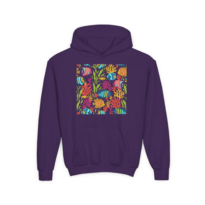 Youth Heavy Blend Hooded Sweatshirt - Colorful tropical corals Printify