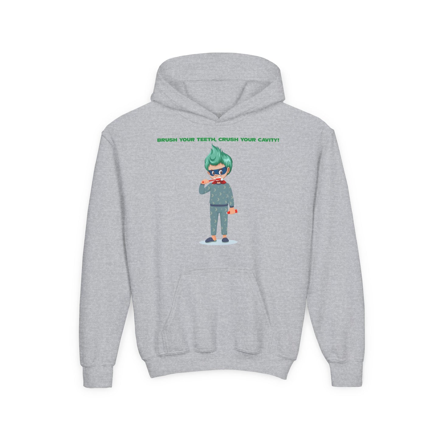 Youth Heavy Blend Hooded Sweatshirt - Super kiddo brushing teeth