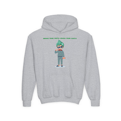 Youth Heavy Blend Hooded Sweatshirt - Super kiddo brushing teeth - [[{"value":"Wonderwear Kid"}]]