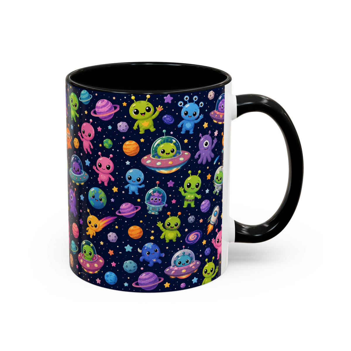Accent Coffee Mug  (11/15 oz) - Cheerful Cartoon Alien Space