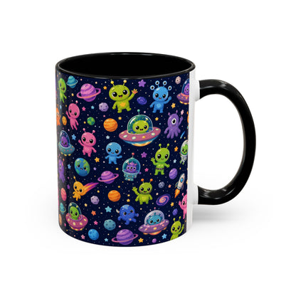 Accent Coffee Mug  (11/15 oz) - Cheerful Cartoon Alien Space