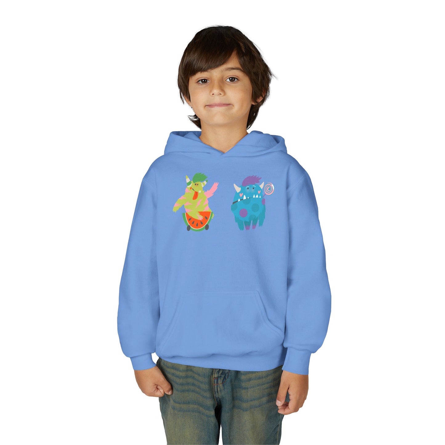 Youth Heavy Blend Hooded Sweatshirt - Funny Toothy monsters