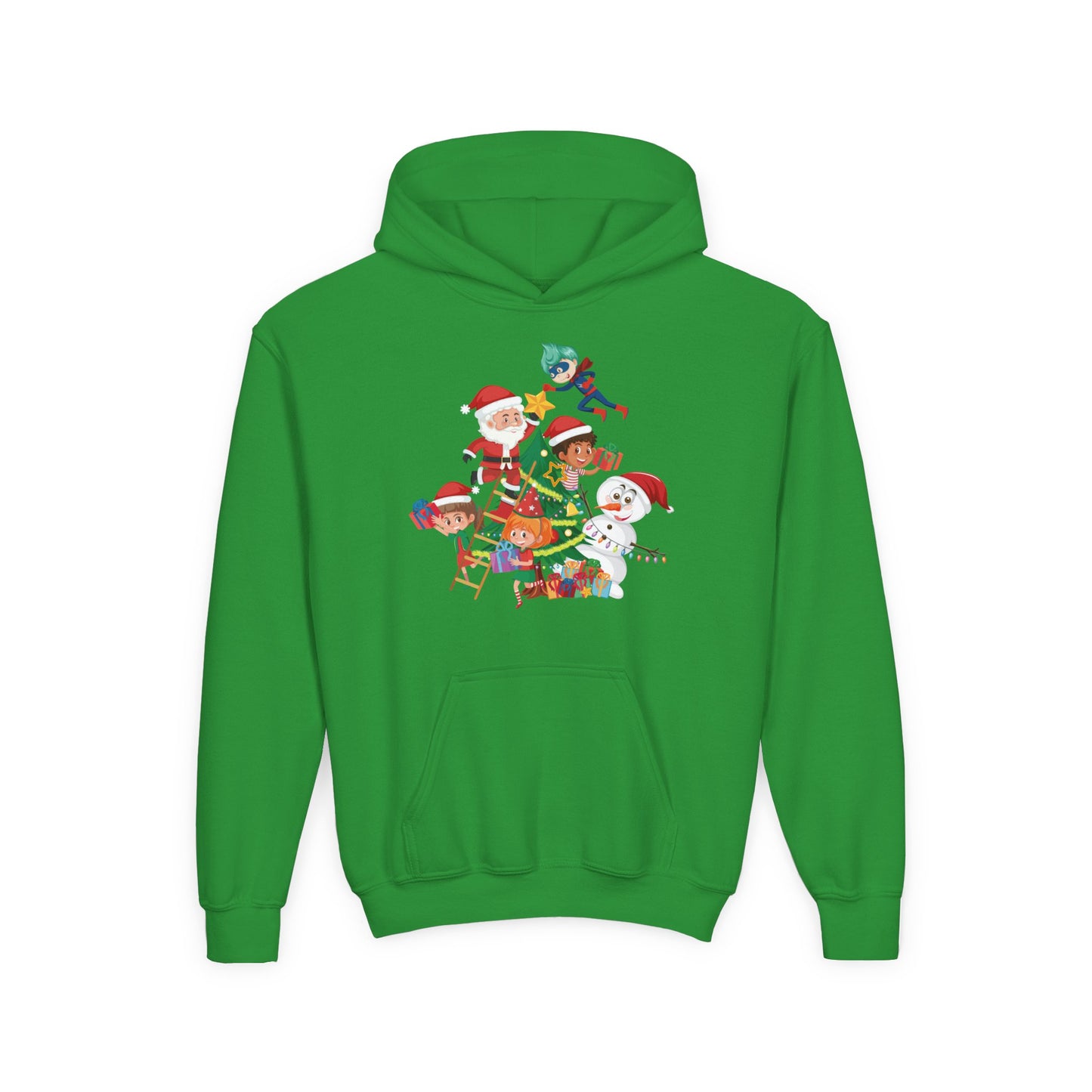 Youth Heavy Blend Hooded Sweatshirt - Super kiddo making christmas tree