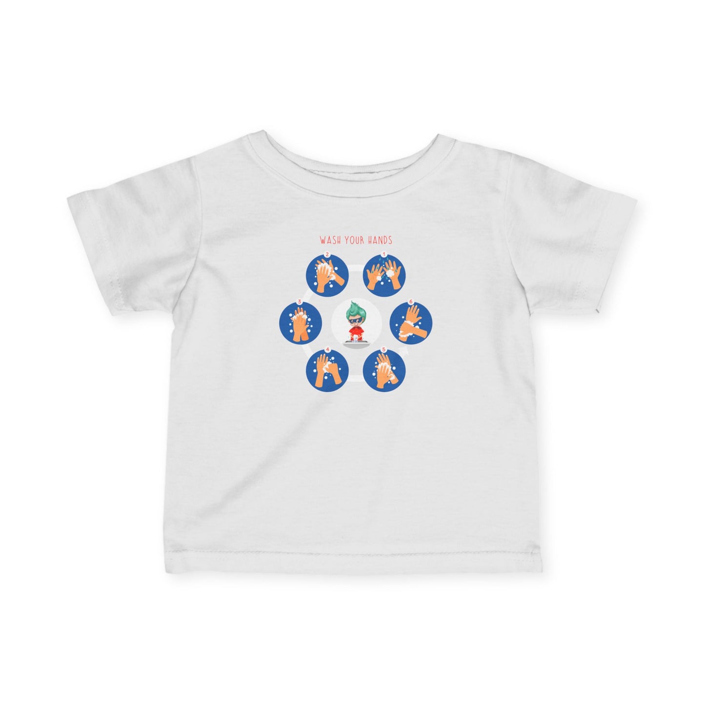 Infant Fine Jersey Tee - Super kiddo teaching how to wash hands - [[{"value":"Wonderwear Kid"}]]