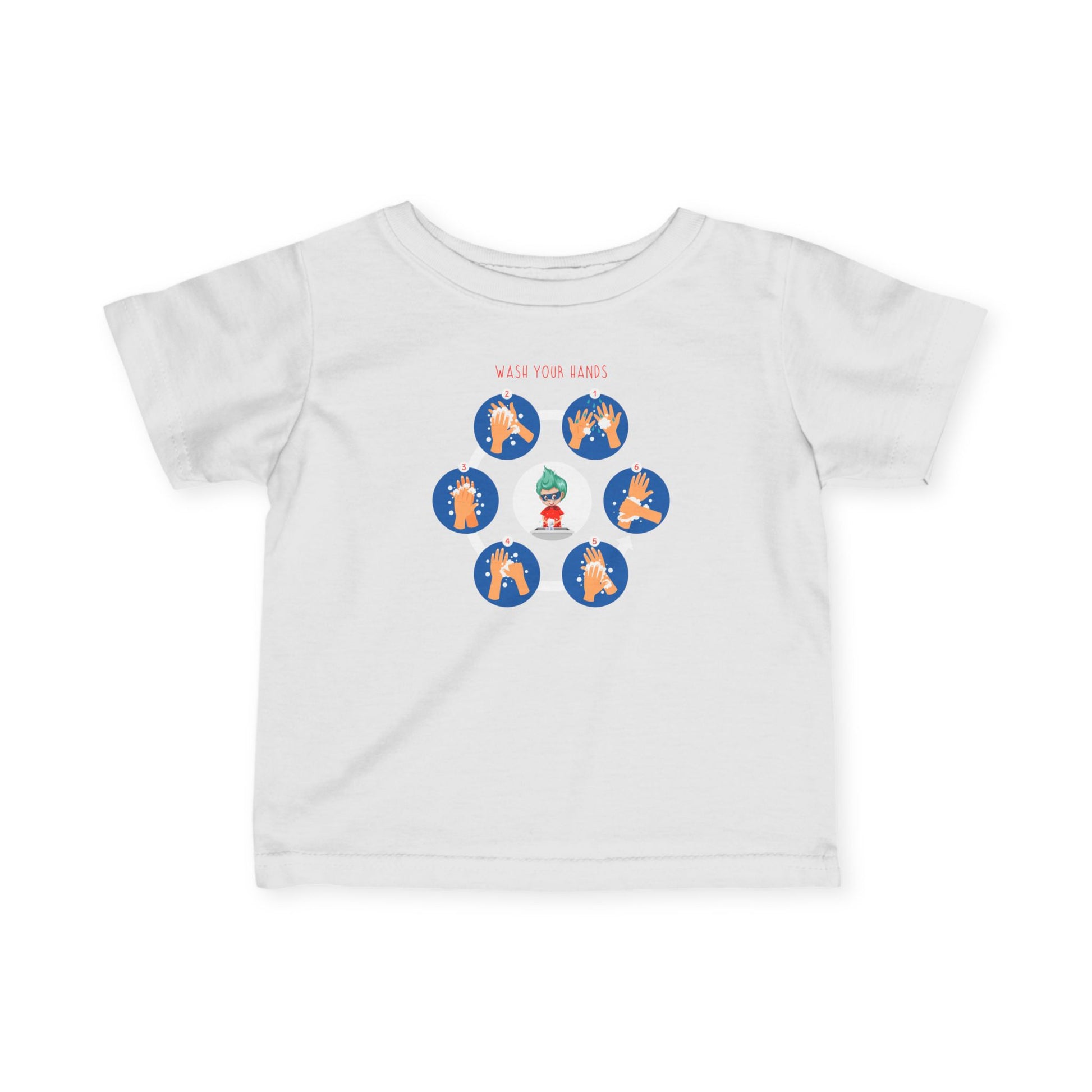 Infant Fine Jersey Tee - Super kiddo teaching how to wash hands - [[{"value":"Wonderwear Kid"}]]