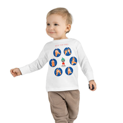 Toddler Long Sleeve Tee - Super kiddo teaching how to wash hands - [[{"value":"Wonderwear Kid"}]]