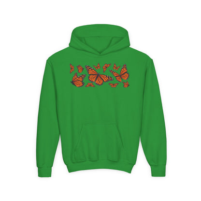 Youth Heavy Blend Hooded Sweatshirt -  Set of orange monarch butterfly Printify