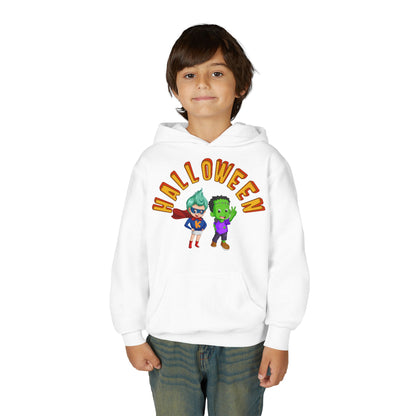 Youth Heavy Blend Hooded Sweatshirt - Holloween with super kiddo Printify