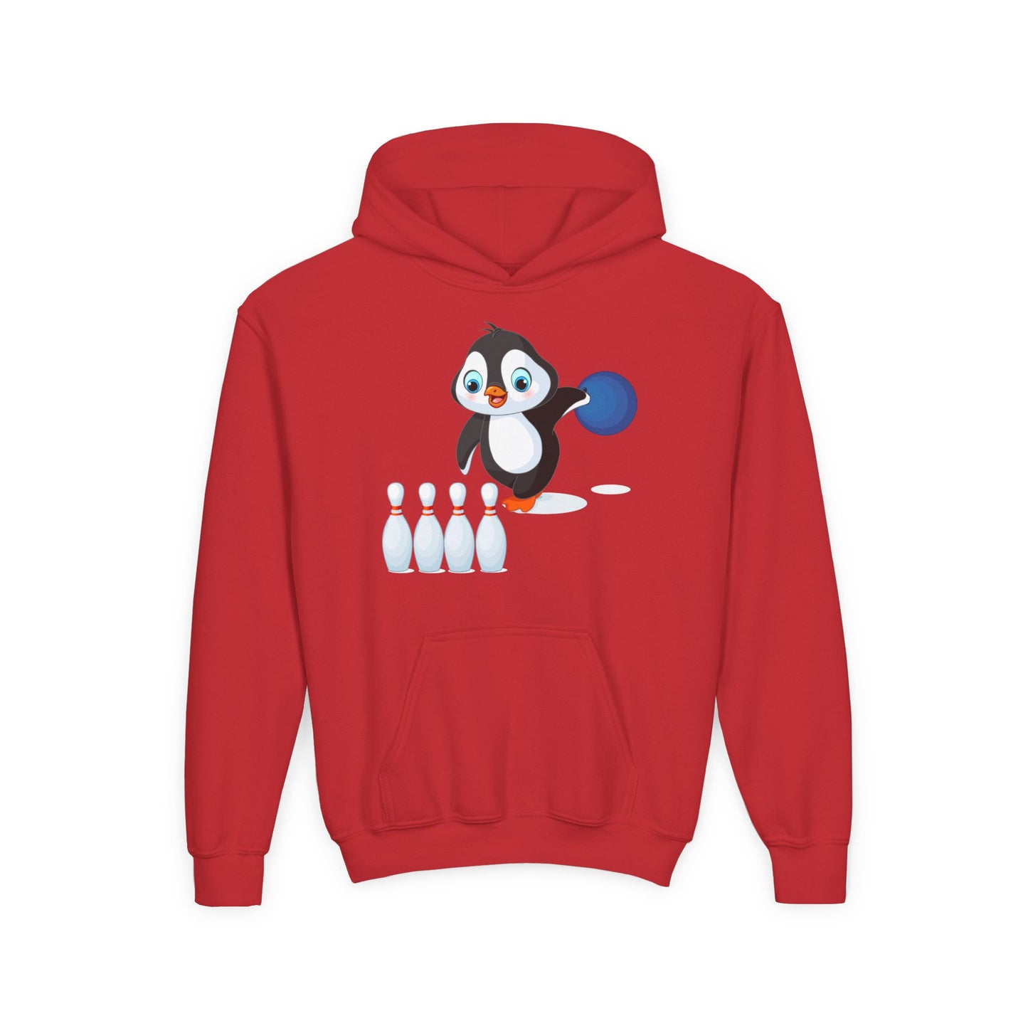 Youth Heavy Blend Hooded Sweatshirt - Adorable Penguin Bowling
