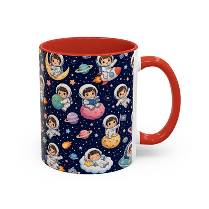 Accent Coffee Mug  (11/15 oz) - Kawaii Astronauts in a Starry Space Adventure