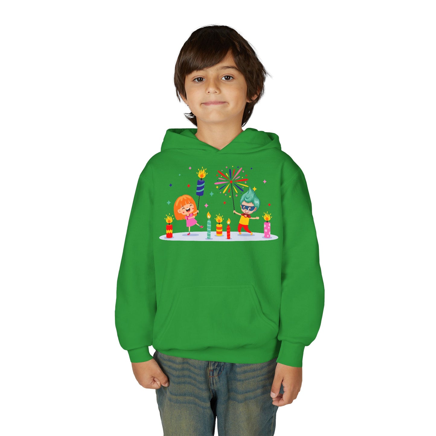 Youth Heavy Blend Hooded Sweatshirt - Super kiddo lighting fireworks