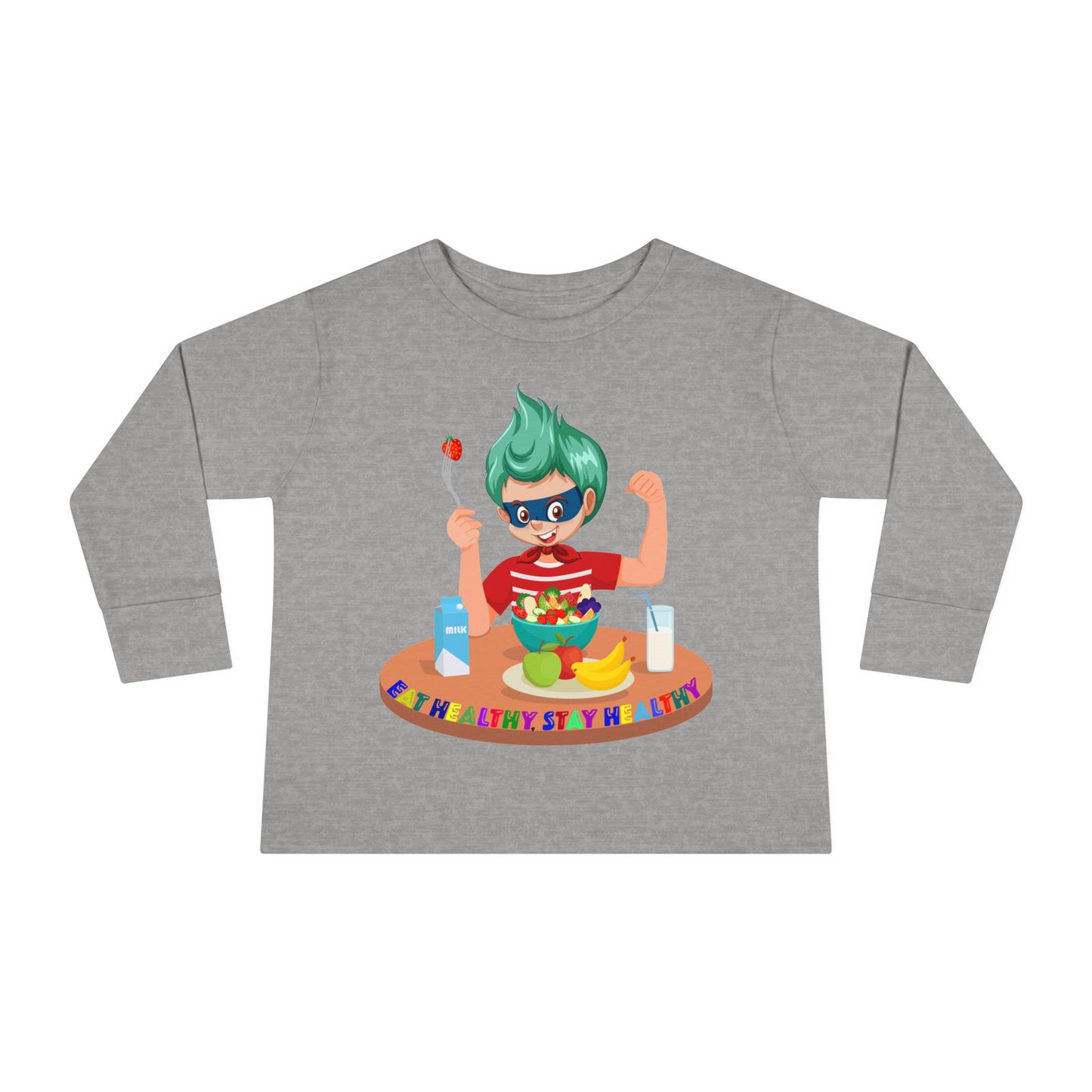Toddler Long Sleeve Tee - super kiddo eating healthy food - [[{"value":"Wonderwear Kid"}]]