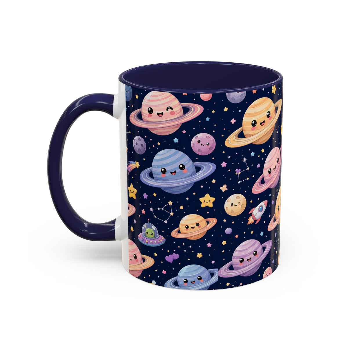 Accent Coffee Mug  (11/15 oz) - Kawaii Saturns in a Starry Space