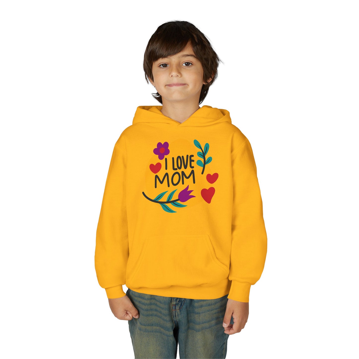 Youth Heavy Blend Hooded Sweatshirt - I love mom