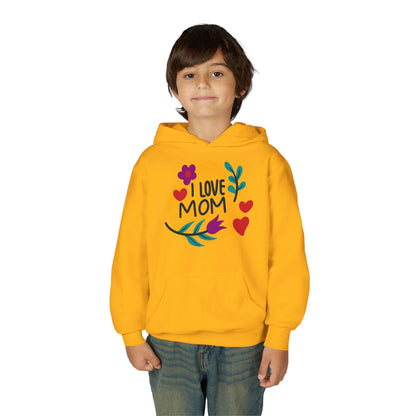 Youth Heavy Blend Hooded Sweatshirt - I love mom Printify