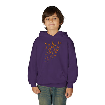 Youth Heavy Blend Hooded Sweatshirt - Group of monarch butterfly Printify