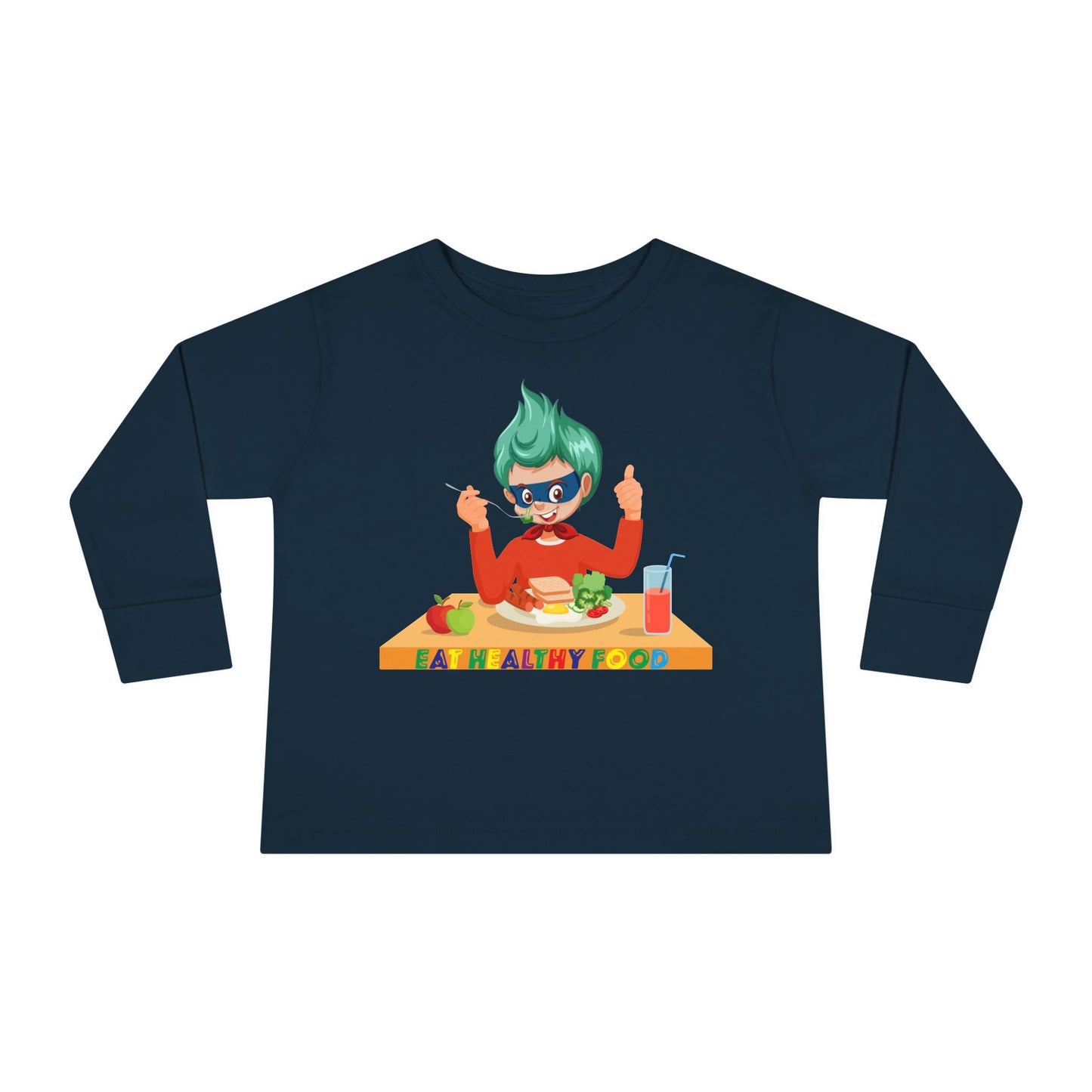 Toddler Long Sleeve Tee - Super kiddo eating healthy breafast - [[{"value":"Wonderwear Kid"}]]