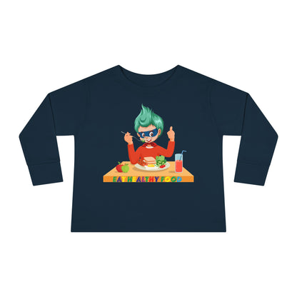 Toddler Long Sleeve Tee - Super kiddo eating healthy breafast - [[{"value":"Wonderwear Kid"}]]
