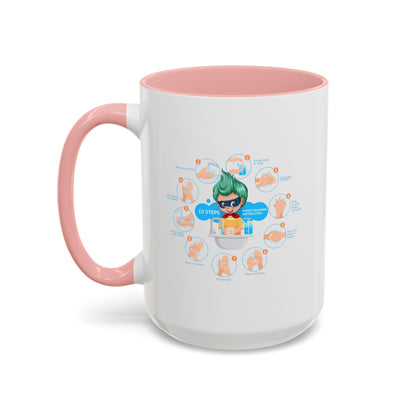 Accent Coffee Mug - Super kiddo hand washing steps - [[{"value":"Wonderwear Kid"}]]