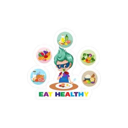 Halloween Kiss-Cut Vinyl Decals – Supper kiddo showing healthy food to eat - [[{"value":"Wonderwear Kid"}]]