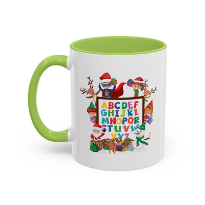 Accent Coffee Mug - Christmas alphabet with super kiddo - [[{"value":"Wonderwear Kid"}]]